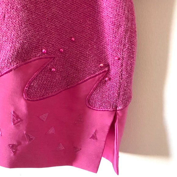 1980’s Vintage Hot Pink Short Sleeve Sweater Cotton Rayon Size Large Open Front - Picture 8 of 10